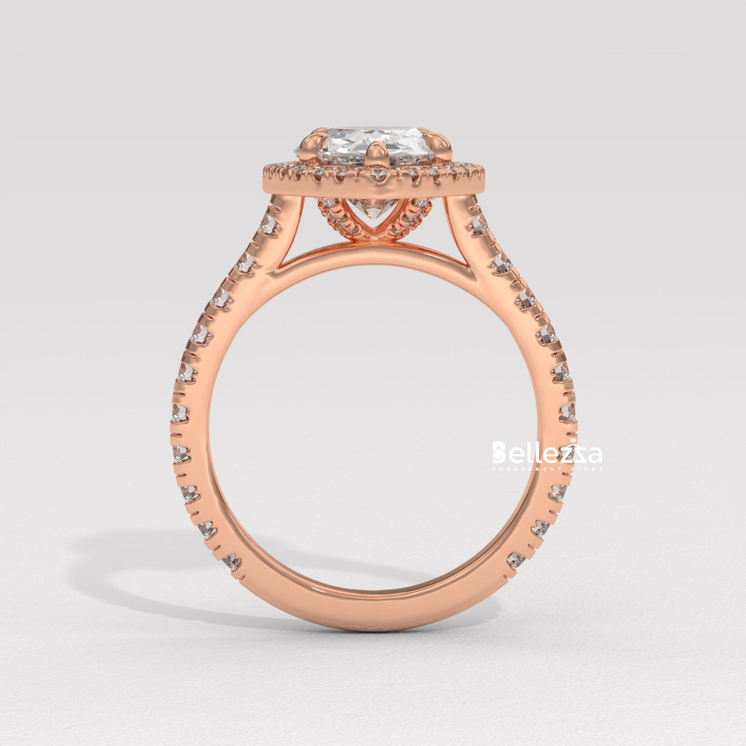 1.50-2.50CT Pear Cut CVD Diamond Halo Pave Setting Engagement Ring