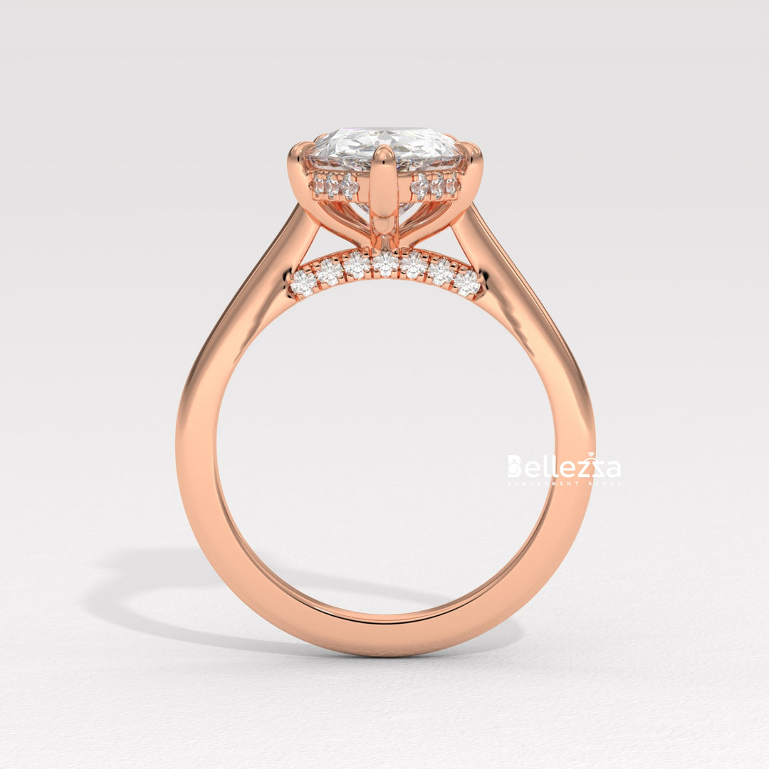 1.50-2.50CT Pear Cut CVD Diamond Hidden Halo Engagement Ring