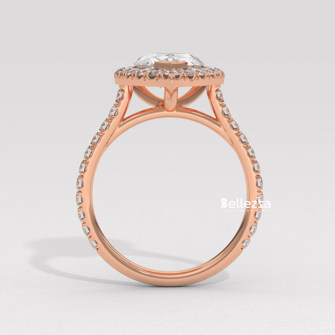 2.0-3.0CT Pear Cut Diamond Halo Pave Setting Lab Grown Engagement Ring