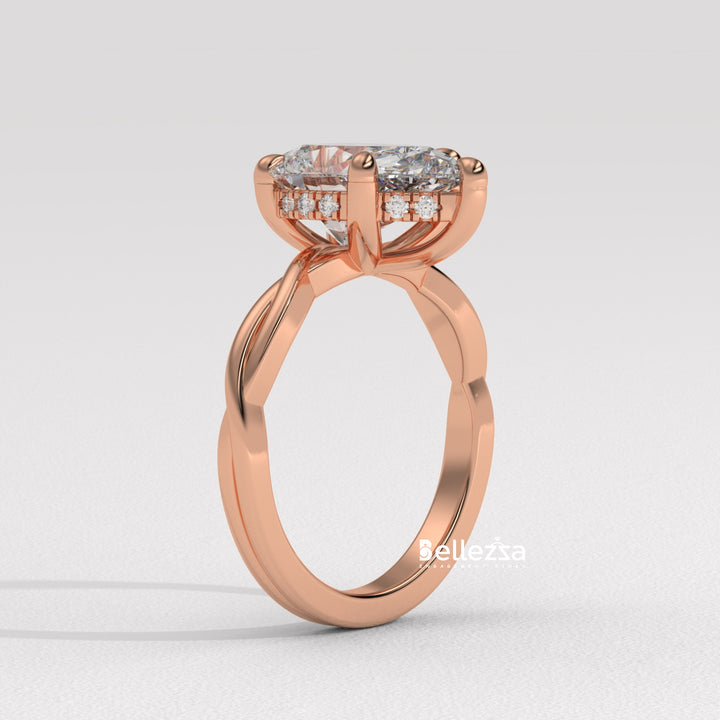 1.50-2.50CT Pear Cut Twisted Hidden Halo CVD Diamond Engagement Ring