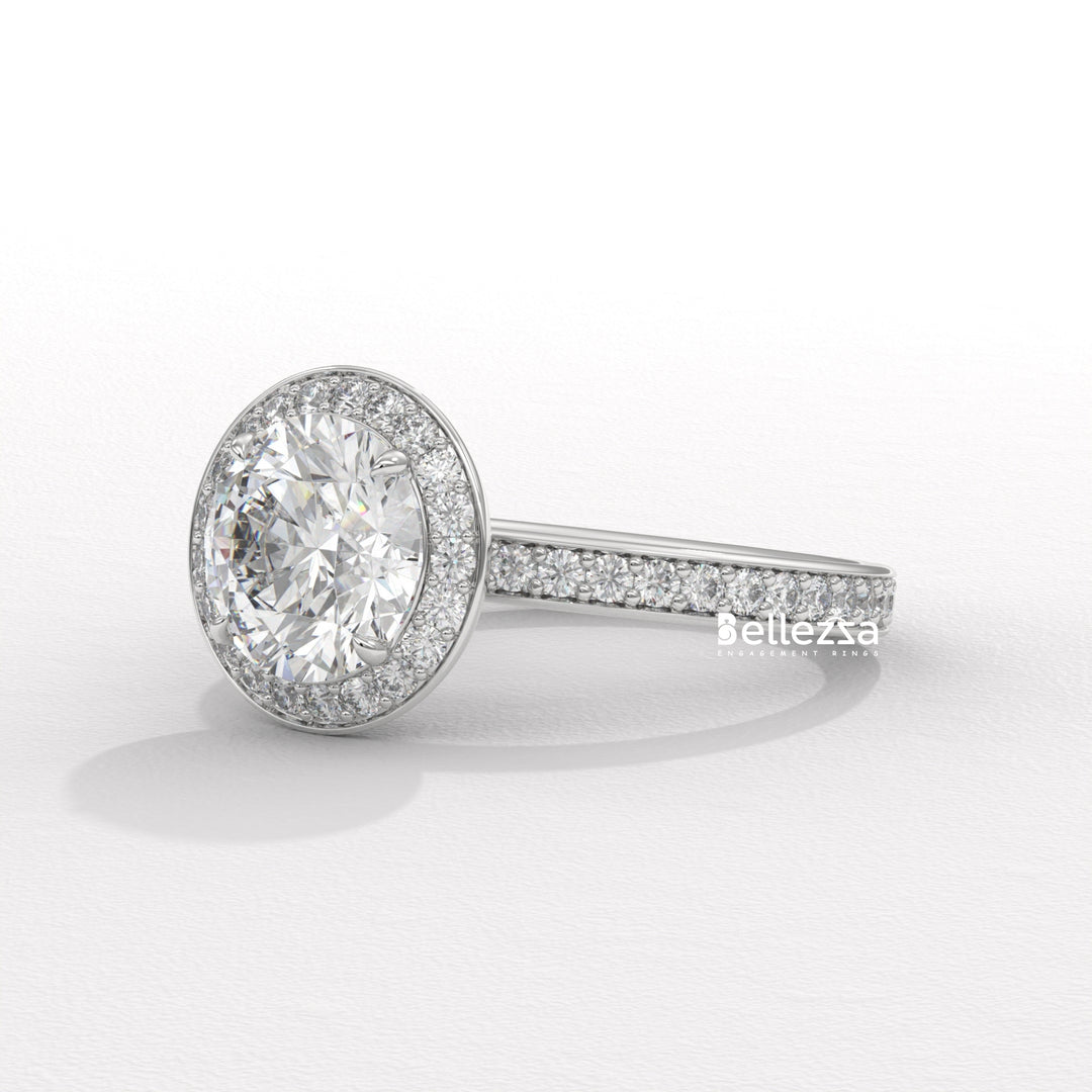 1.50-2.50CT Round Cut CVD Diamond Halo Pave Setting Engagement Ring