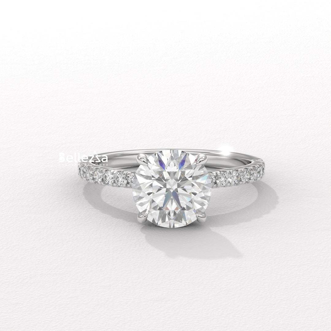 1.0-2.0CT Round Diamond Pave Setting Lab Grown Engagement Ring