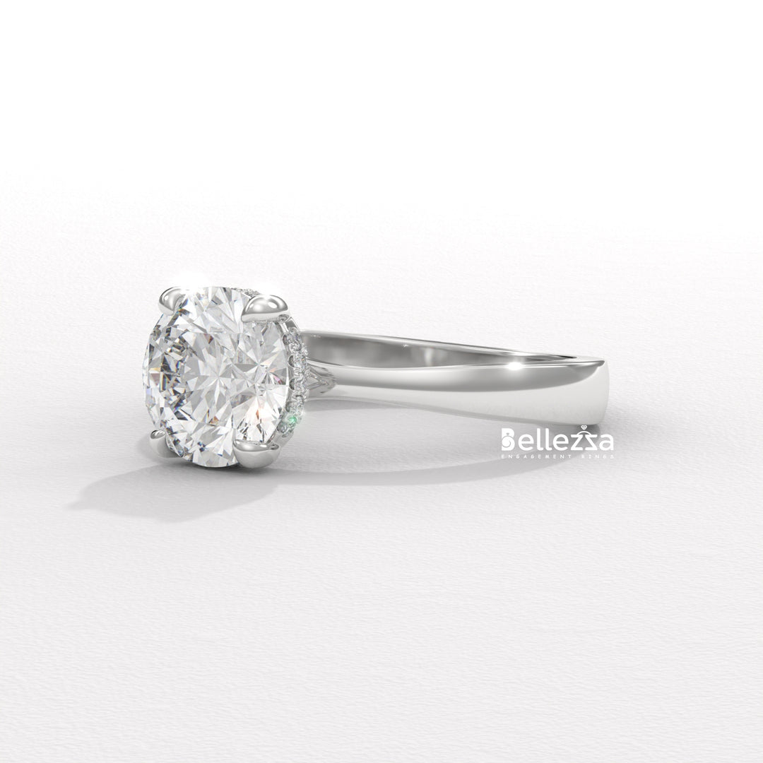 1.0-2.0CT Round Cut Hidden Halo CVD Diamond Engagement Ring