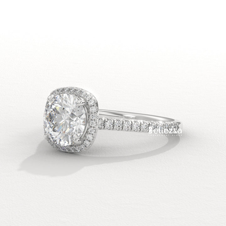 1.0-2.0CT Round Cut Halo Pave Setting Lab Grown Diamond Engagement Ring