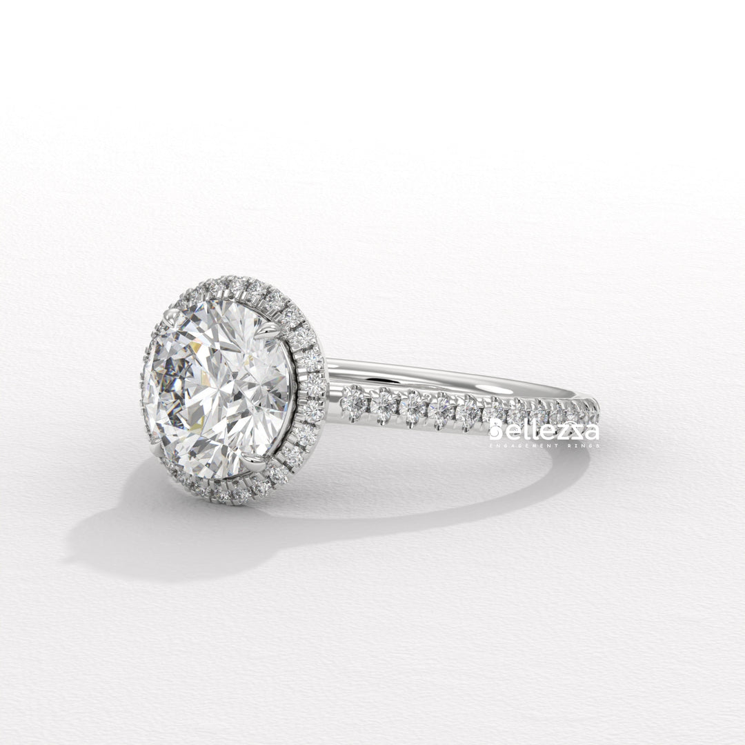 1.50-2.50CT Round Cut Halo Pave Setting CVD Diamond Moissanite Engagement Ring