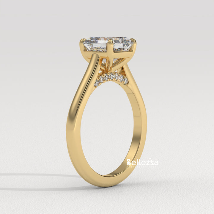 1.0-2.0CT Asscher Cut Solitaire CVD Diamond Engagement Ring