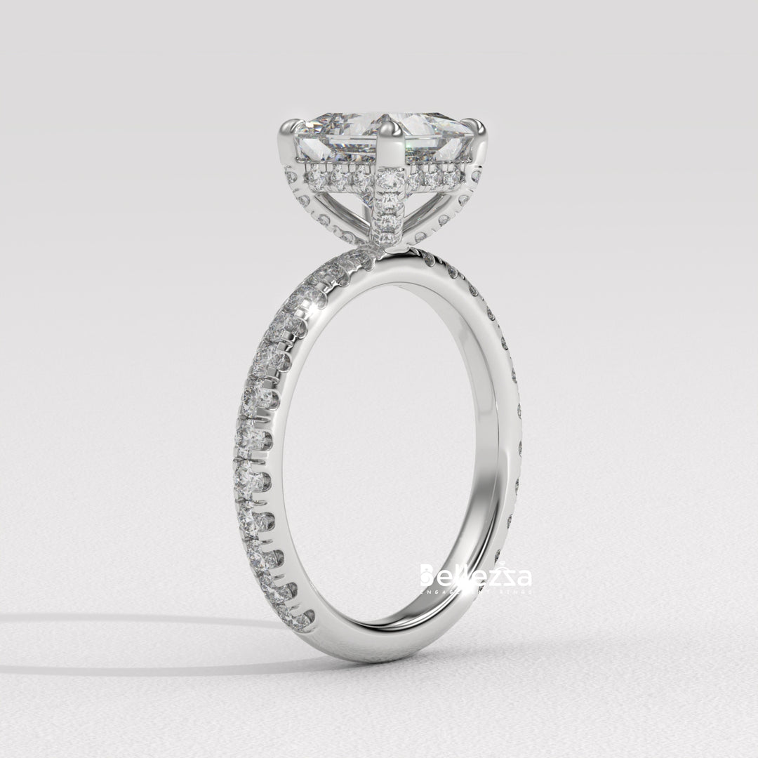 1.0-2.0CT Princess Cut CVD Diamond Pave Setting Engagement Ring