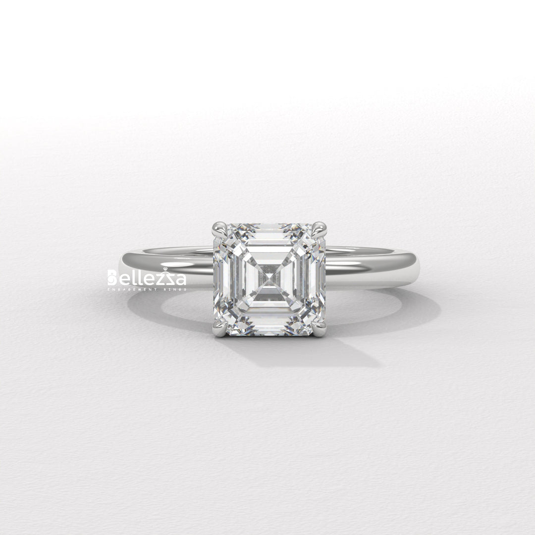 1.50-2.50CT Asscher Cut Diamond Hidden Halo Lab Grown Engagement Ring