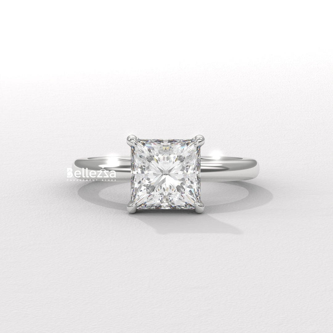 1.0-2.0CT Princess Cut CVD Diamond Hidden Halo Engagement Ring