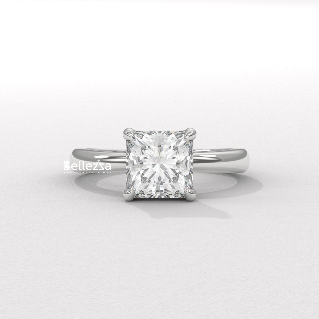1.0-2.0CT Princess Cut CVD Diamond Hidden Halo Engagement Ring