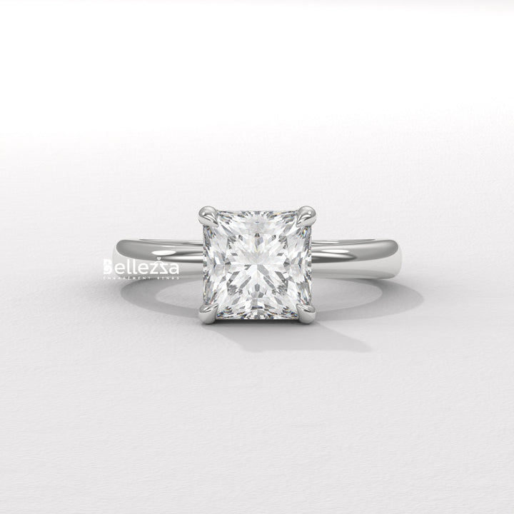 1.0-2.0CT Princess Cut CVD Diamond Hidden Halo Engagement Ring