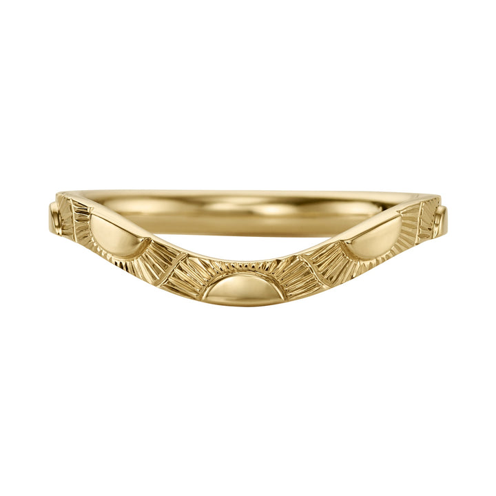 14K Solid Gold Unique Curved Style Vintage Engraved Wedding Band