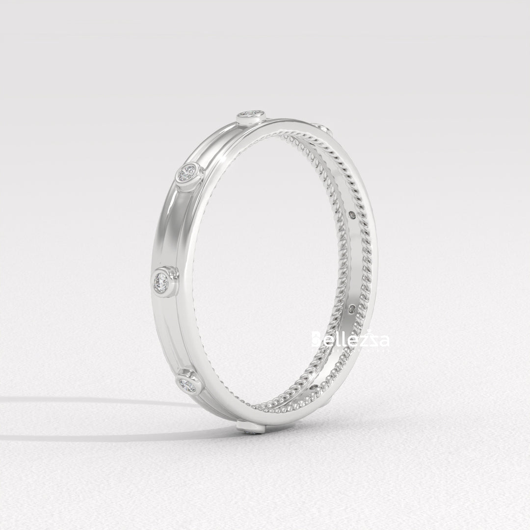 Round Diamond Unique Distance Statment Lab Grown Wedding Band