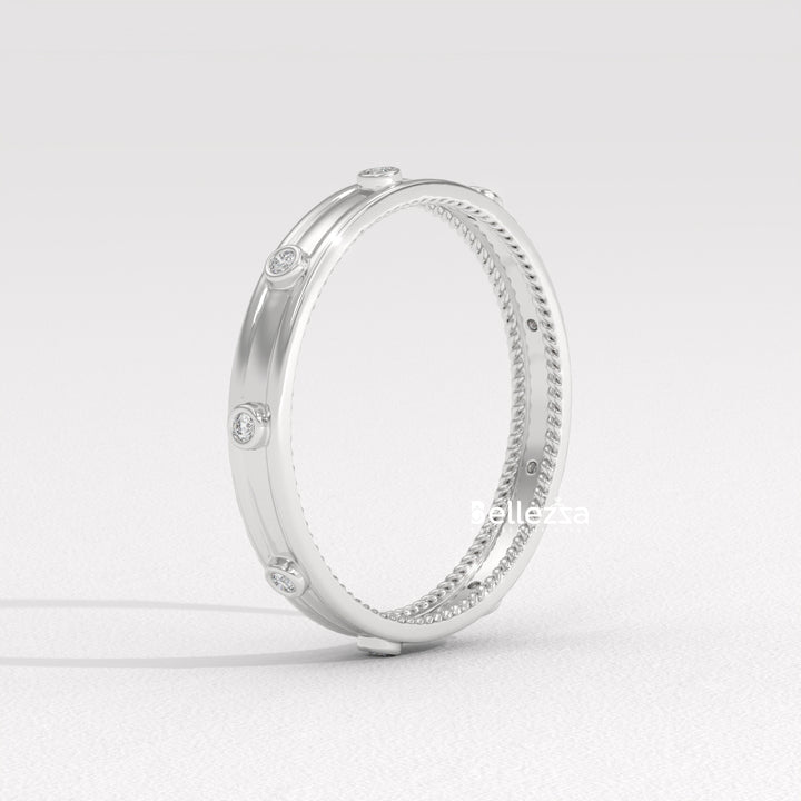 Round Diamond Unique Distance Statment Lab Grown Wedding Band