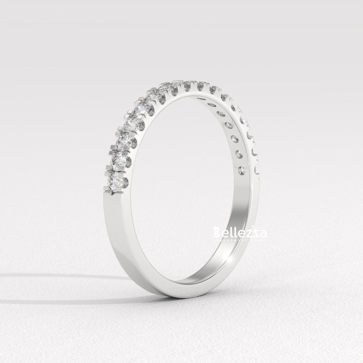 Round Diamond Pave Setting Half Eternity Lab Grown Wedding Band