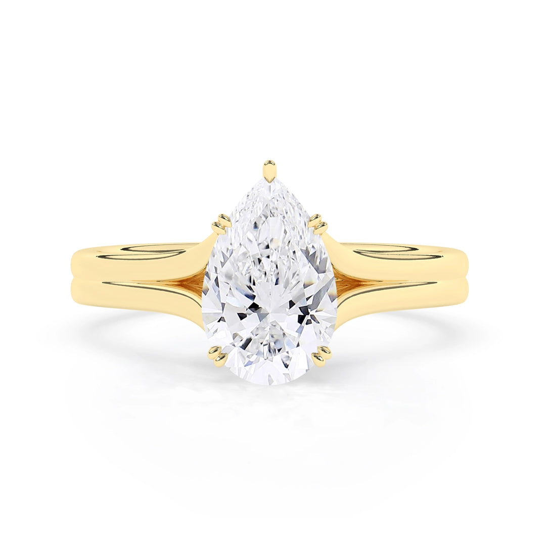 3.0 CT Pear Cut Solitaire Split Shank Setting Moissanite Engagement Ring