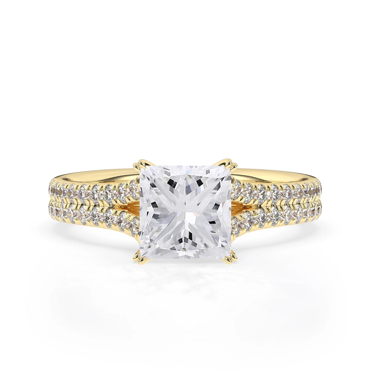 2.0 CT Princess Cut Pear Cut Split Shank Moissanite Engagement Ring