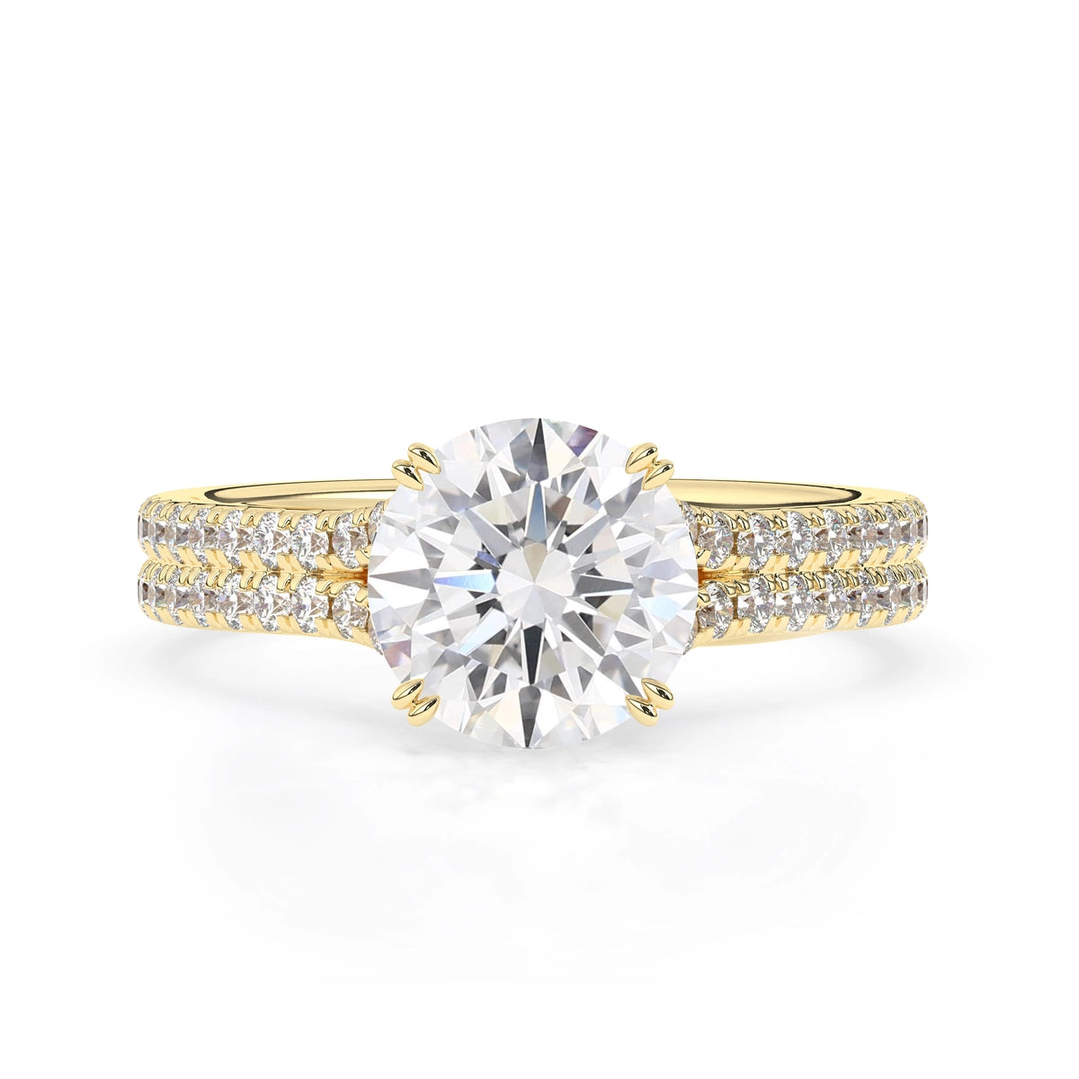2.0 CT Round Cut Split Shank Moissanite Engagement Ring
