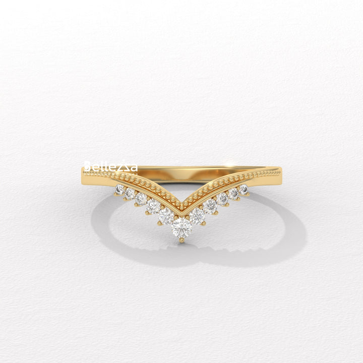 Round Diamond V Shape Lab Grown Wedding Band