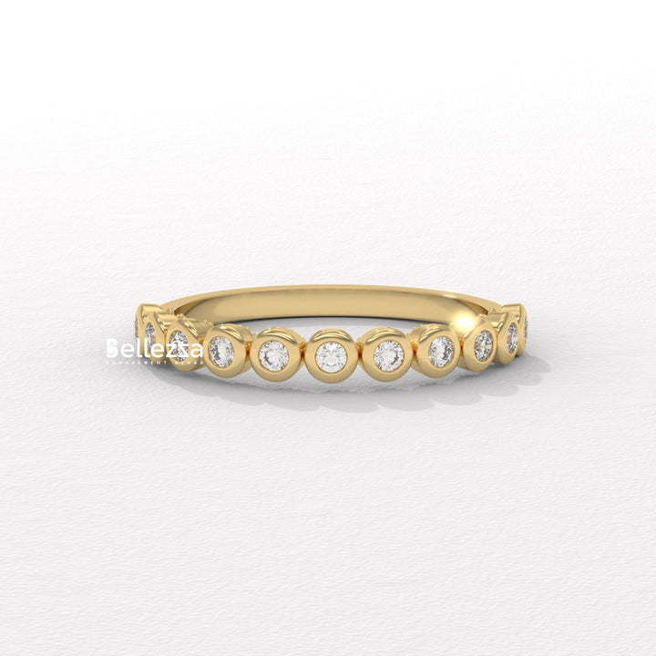 Round Diamond Bezel Setting Half Eternity Wedding Band