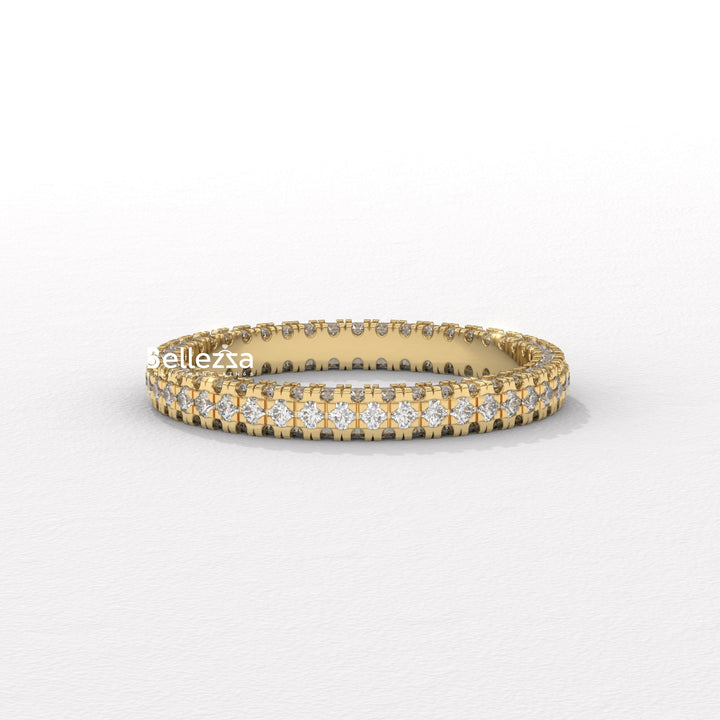 Round Diamond Three Side Pave Setting Lab Grown Wedding Band