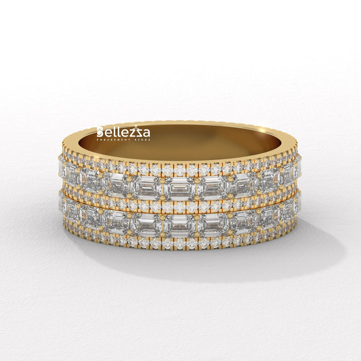 Emerald & Round Diamond Unqiue Lab Grown Wedding Band