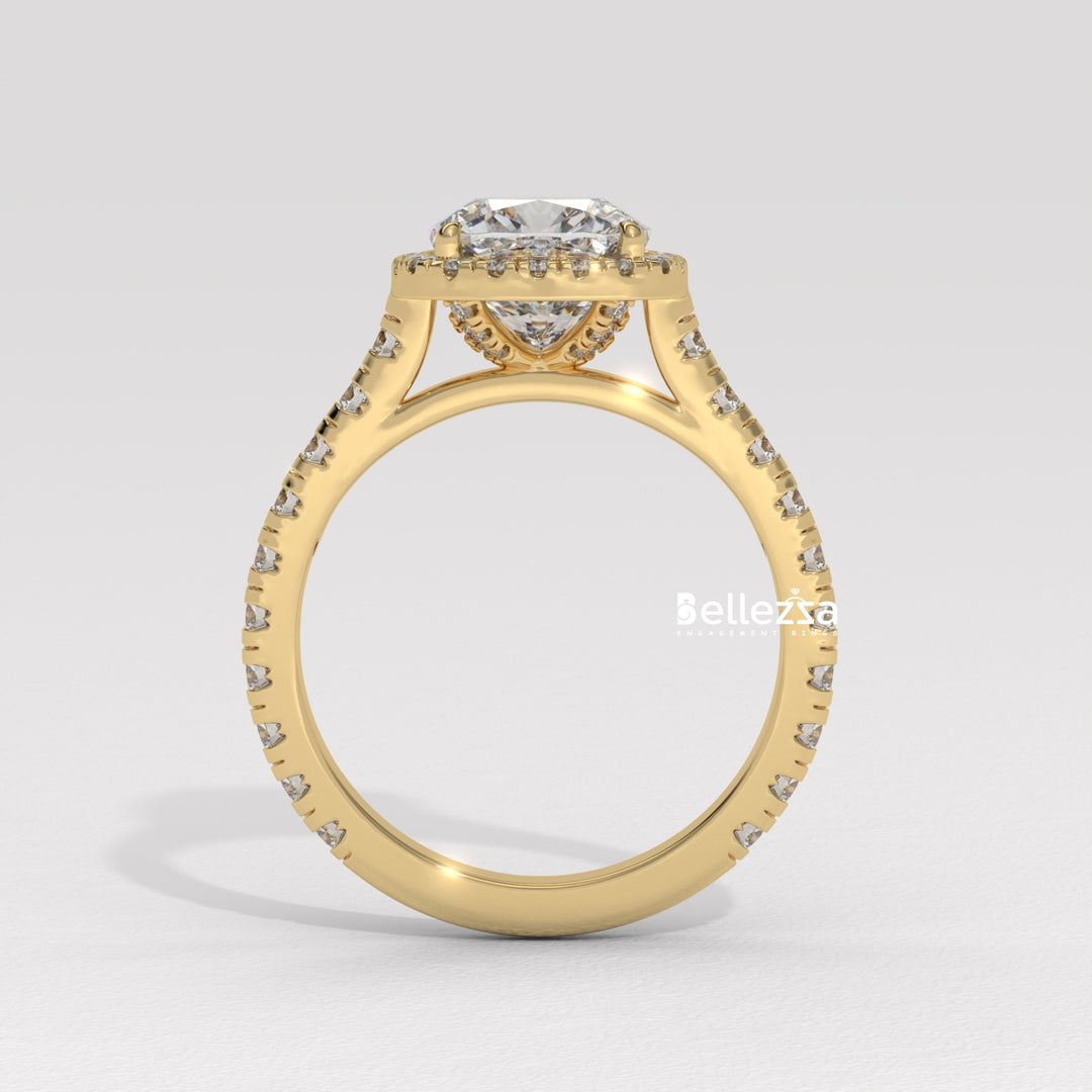 1.0-2.0CT Cushion Cut Halo Pave Setting CVD Diamond Engagement Ring