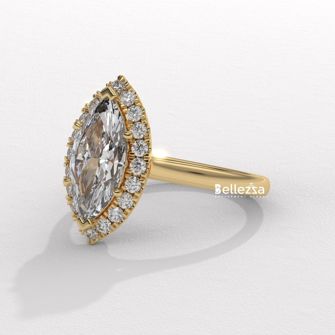 1.50-2.50CT Marquise Cut CVD Diamond Halo Setting Engagement Ring