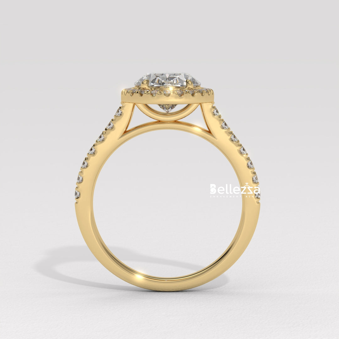 1.50-2.50CT Oval Cut CVD Diamond Halo Pave Setting Engagement Ring