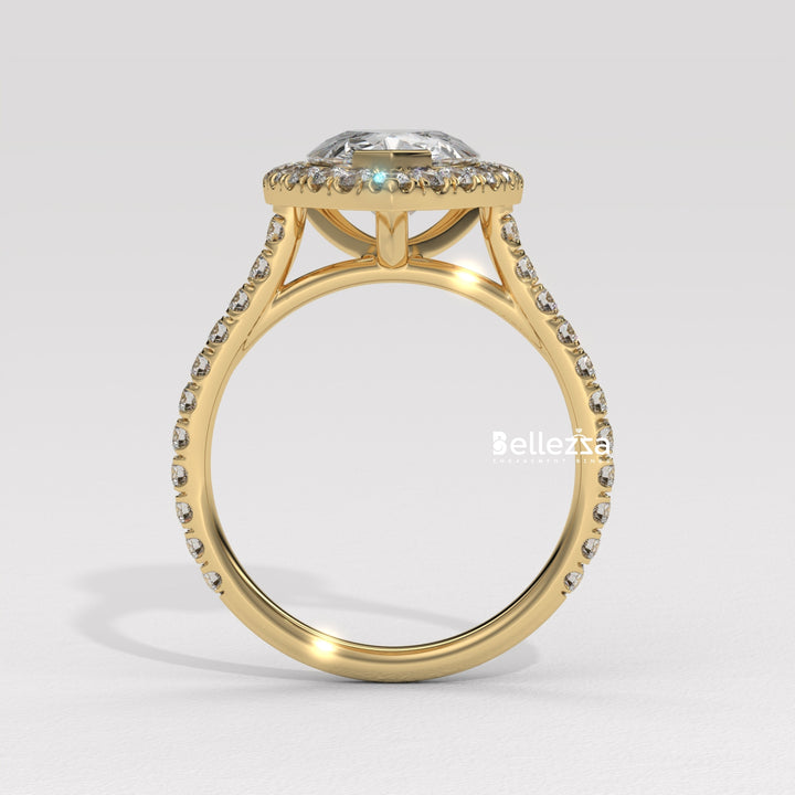 2.0-3.0CT Pear Cut Diamond Halo Pave Setting Lab Grown Engagement Ring