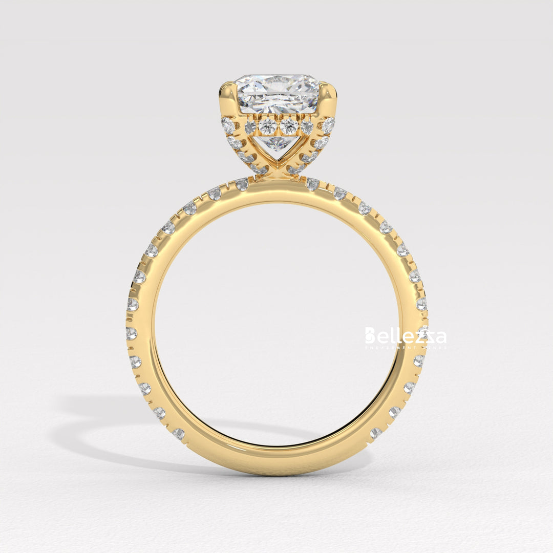 1.0-2.0CT Cushion Cut Diamond Pave Setting Lab Grown Engagement Ring