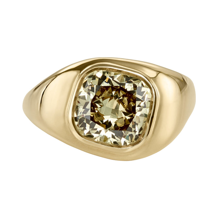 3.0CT Greenish Yellow Cushion Bezel Setting Unique Lab Grown Engagement Ring