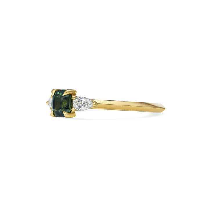 1.0CT Green Sapphire Cushion Diamond Three Stone Lab Grown Engagement Ring