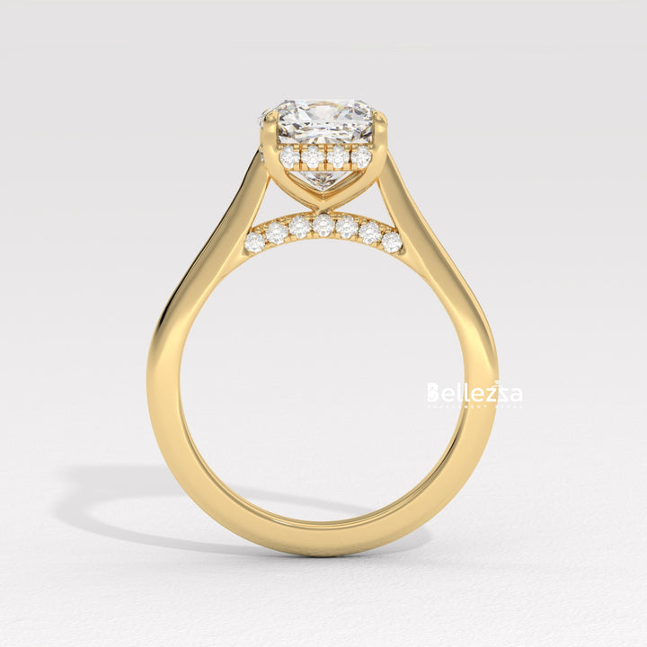 1.50-2.50CT Cushion Cut Diamond Hidden Halo Lab Grown Engagement Ring