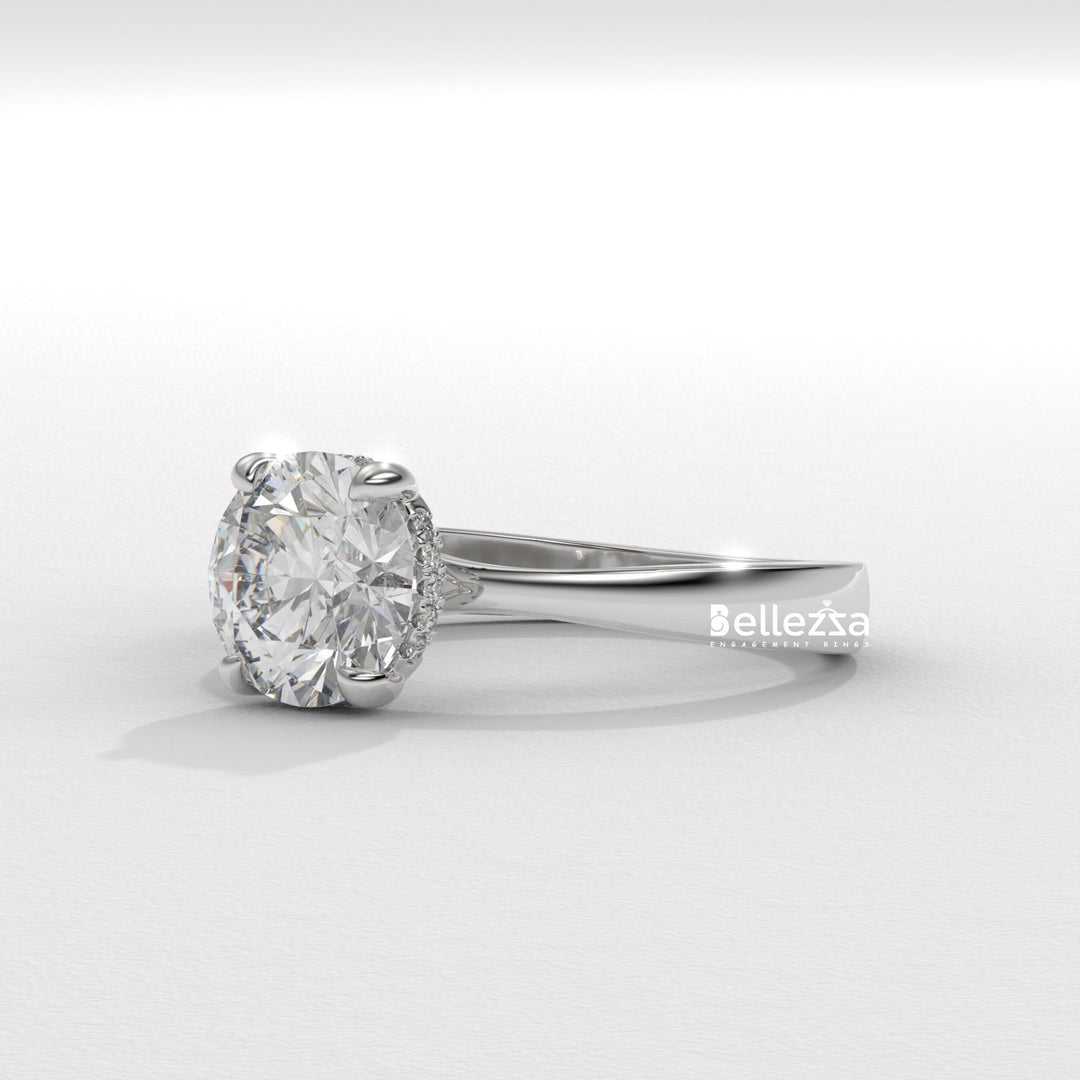 1.0-2.0CT Round Cut Hidden Halo CVD Diamond Engagement Ring