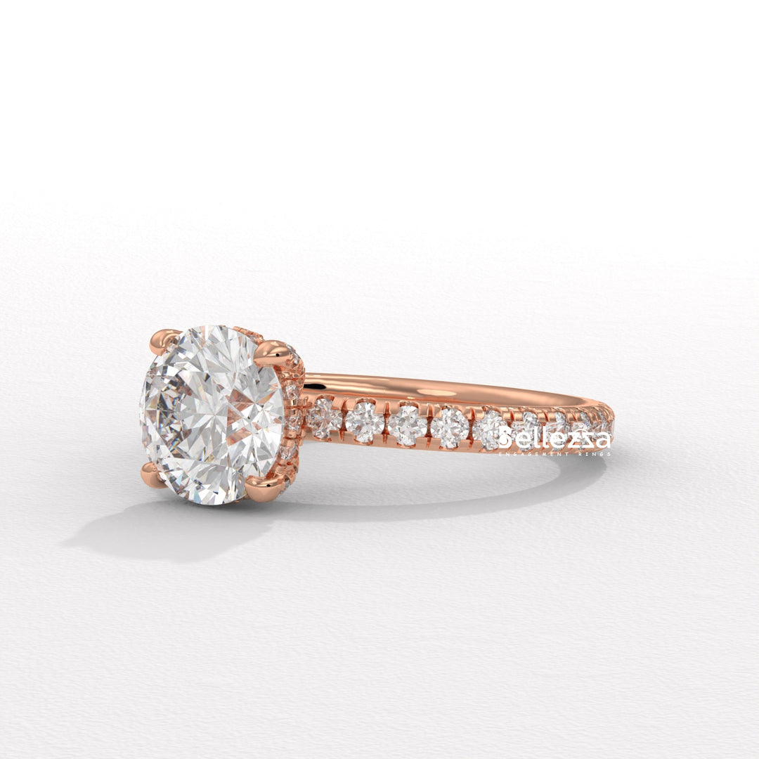1.50-2.50CT Round Cut Lab Grown Diamond Pave Setting Engagement Ring
