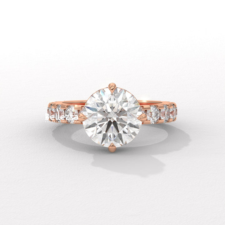 2.0-3.0CT Round Diamond Hidden Halo Pave Setting Lab Grown Engagement Ring