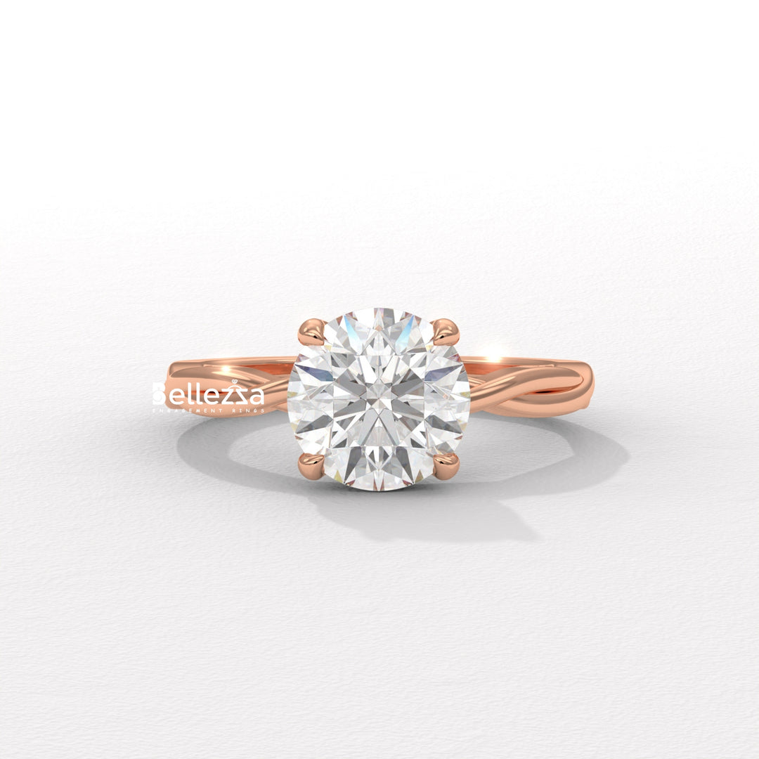 1.0-2.0CT Round Diamond HIdden Halo Twisted Lab Grown Engagement Ring