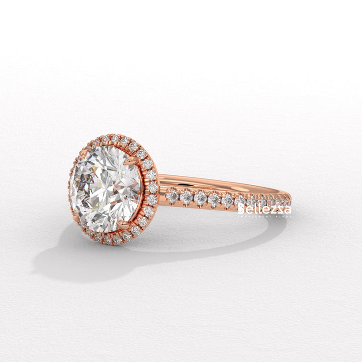 1.50-2.50CT Round Cut Halo Pave Setting CVD Diamond Moissanite Engagement Ring
