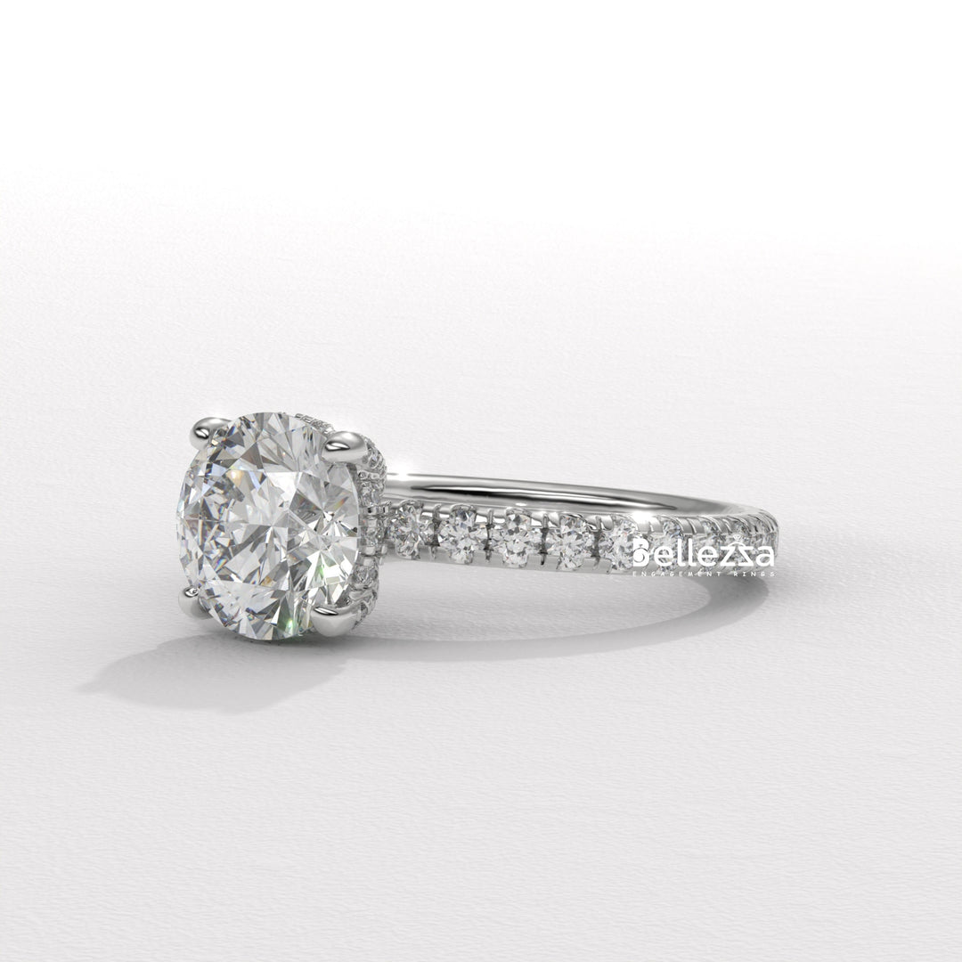 1.50-2.50CT Round Cut Lab Grown Diamond Pave Setting Engagement Ring