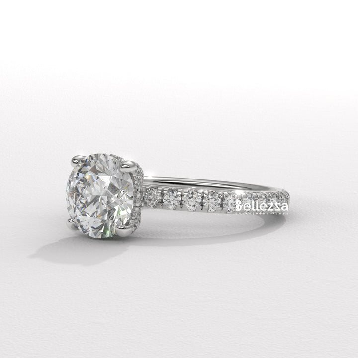 1.50-2.50CT Round Cut Lab Grown Diamond Pave Setting Engagement Ring