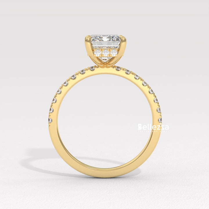 2.0-3.0CT Emerald Cut Pave Setting Lab Grown Engagement Ring
