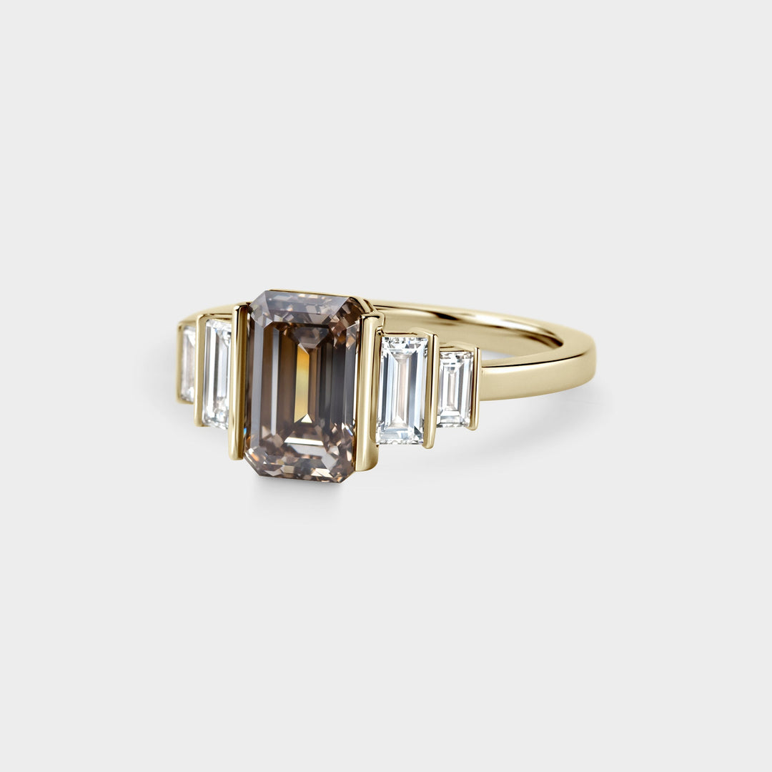 2.0CT Champagne Emerald Cut Five Stone Lab Grown Engagement Ring