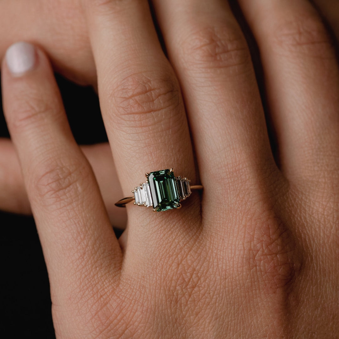 2.0CT Teal Green Emerald Cut Seven Stone Lab Grown Engagement Ring