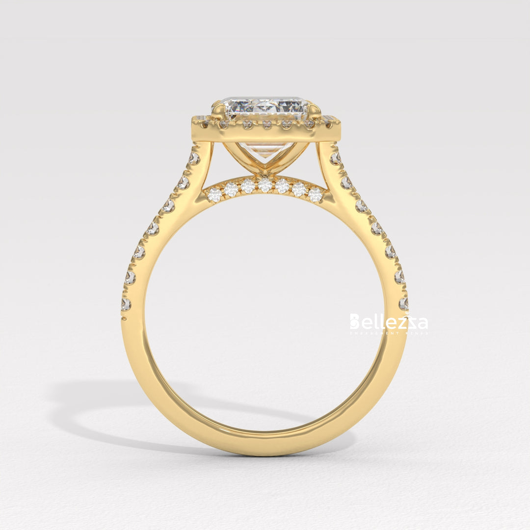 1.50-2.0CT Emerald Cut Halo Pave Setting CVD Diamond Engagement Ring