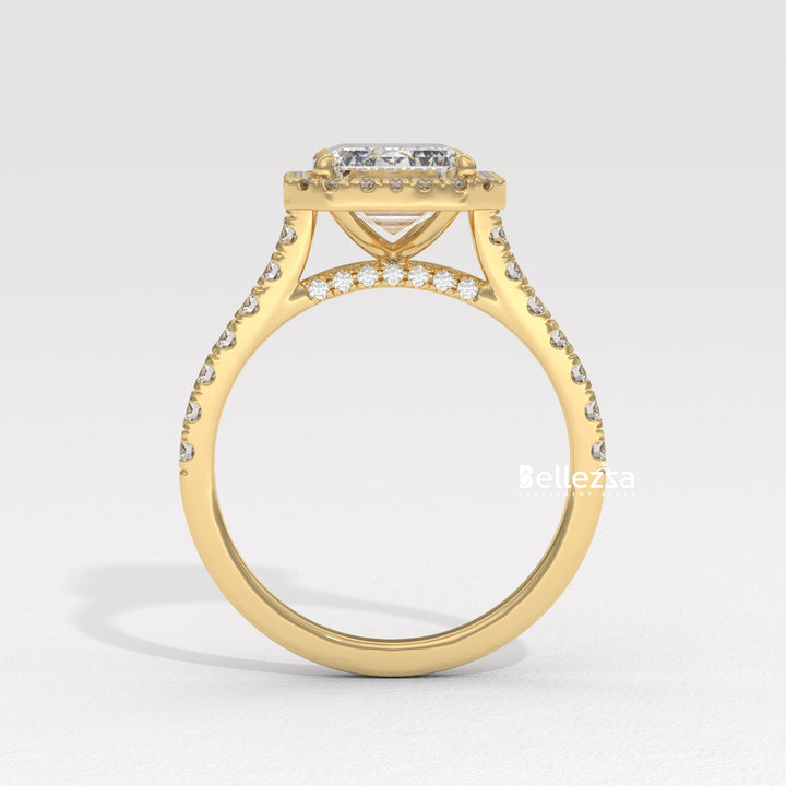 1.50-2.0CT Emerald Cut Halo Pave Setting CVD Diamond Engagement Ring