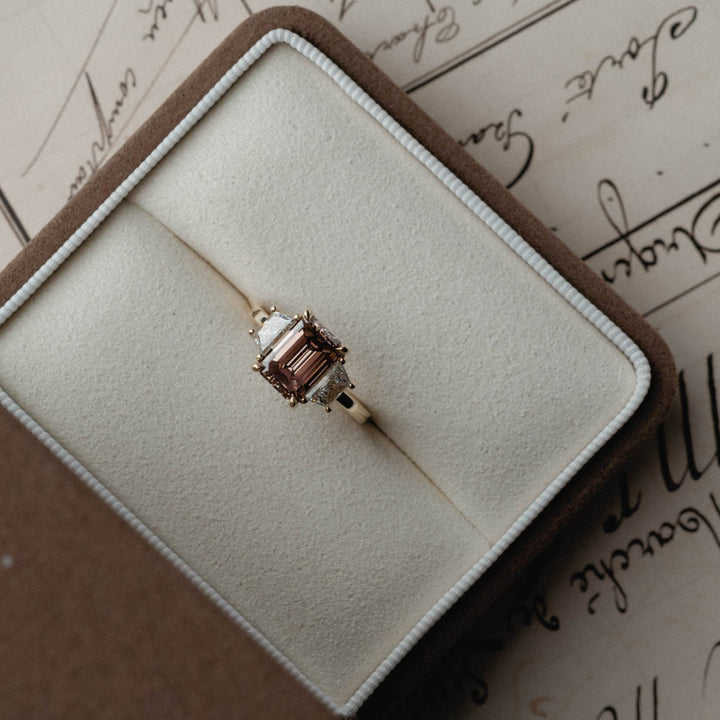 2.50CT Champagne Emerald Cut Three Stone Lab Grown Engagement Ring