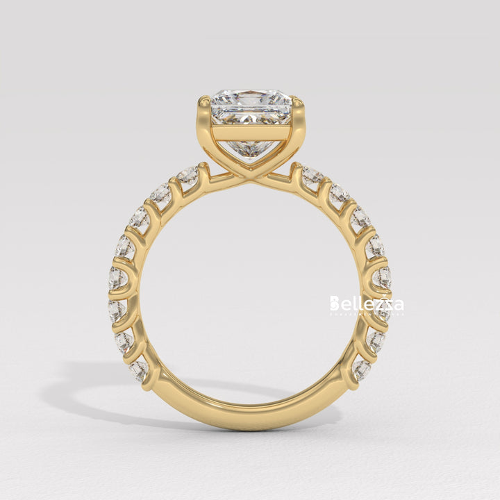 1.0-2.0CT Princess Diamond Pave Setting Lab Grown Engagement Ring