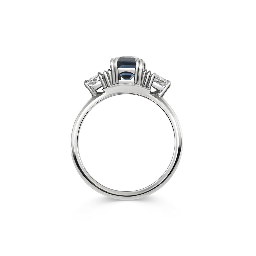 1.50CT Teal Blue Emerald Cut Three Stone Lab Grow Engagement Ring