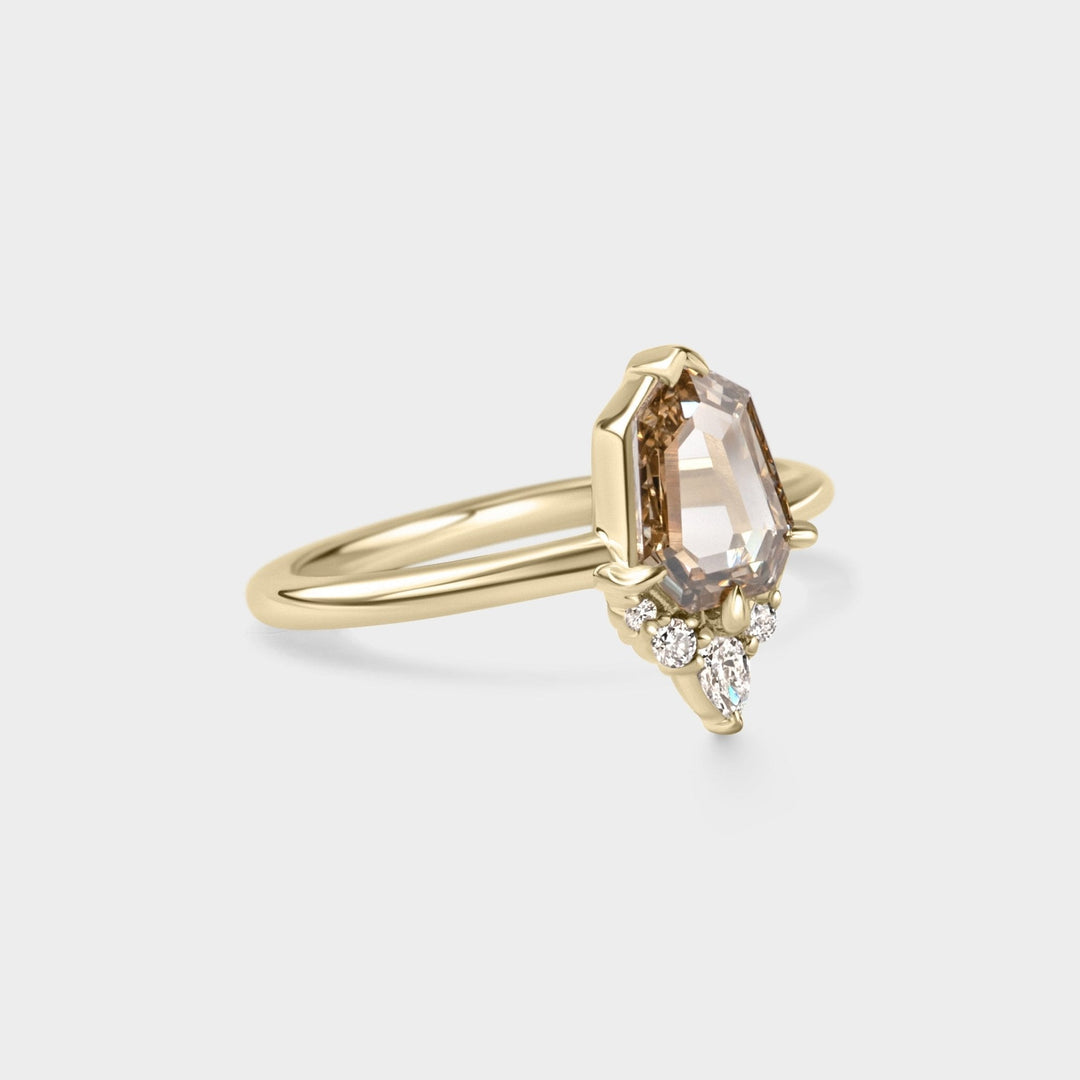 1.0CT Champagne Shield Cut Cluster Setting Lab Grown Engagement Ring